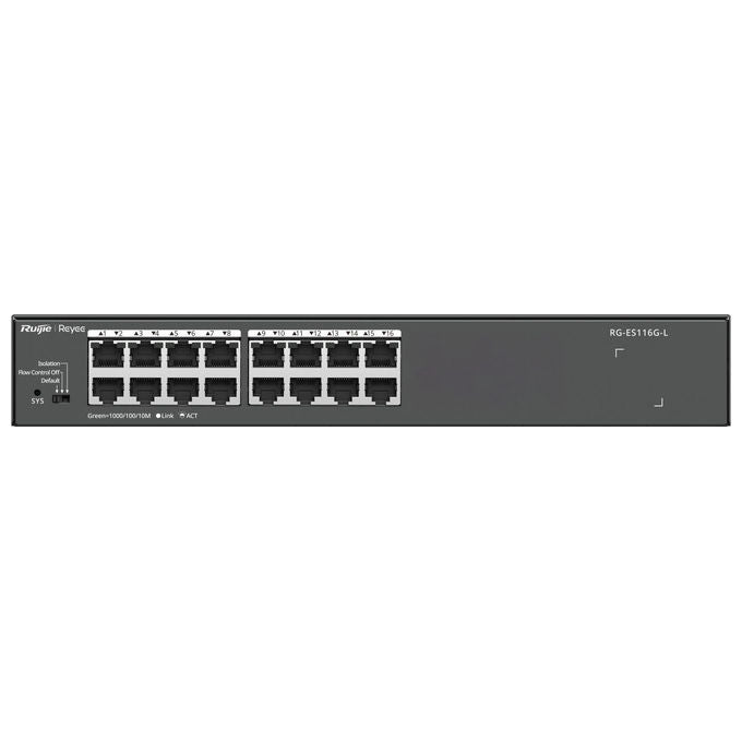 Reyee RG-ES116G-L Switch di rete Non gestito L2 16 porte RJ45 Gigabit 10-100-1000 Mbps Metallo Desktop colore Nero