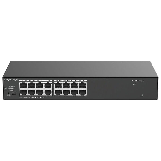 Reyee RG-ES116G-L Switch di rete Non gestito L2 16 porte RJ45 Gigabit 10-100-1000 Mbps Metallo Desktop colore Nero