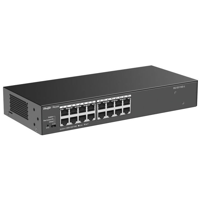 Reyee RG-ES116G-L Switch di rete Non gestito L2 16 porte RJ45 Gigabit 10-100-1000 Mbps Metallo Desktop colore Nero