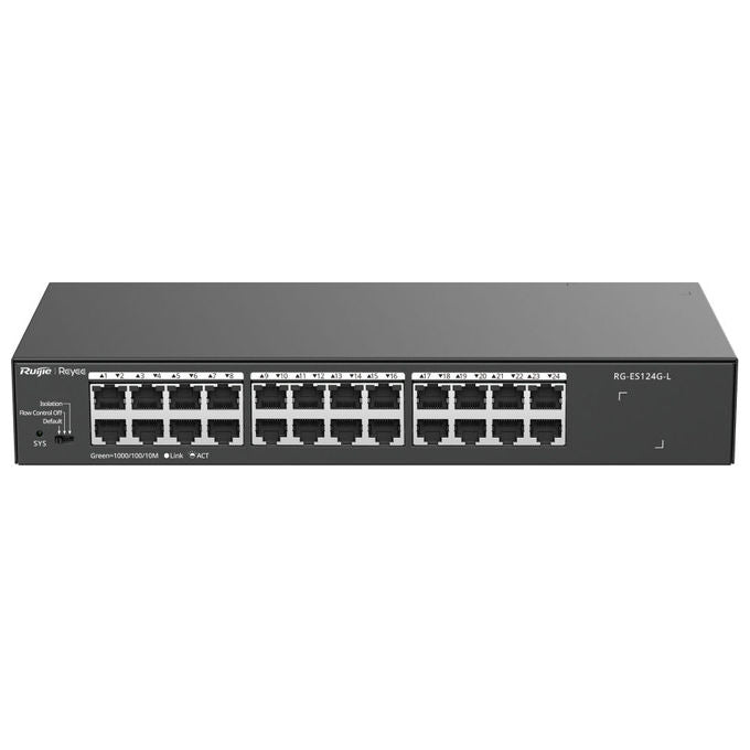 Ruijie Networks RG-ES124G-L Reyee Switch non gestito L2 24 porte Gigabit 10-100-1000 Mbps Fanless colore Nero