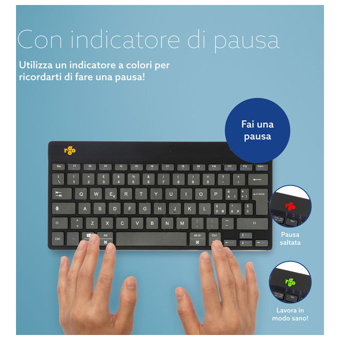 R-Go Tools, Tastiera Ergonomica Compact Break, QWERTY Italiano, USB Nera
