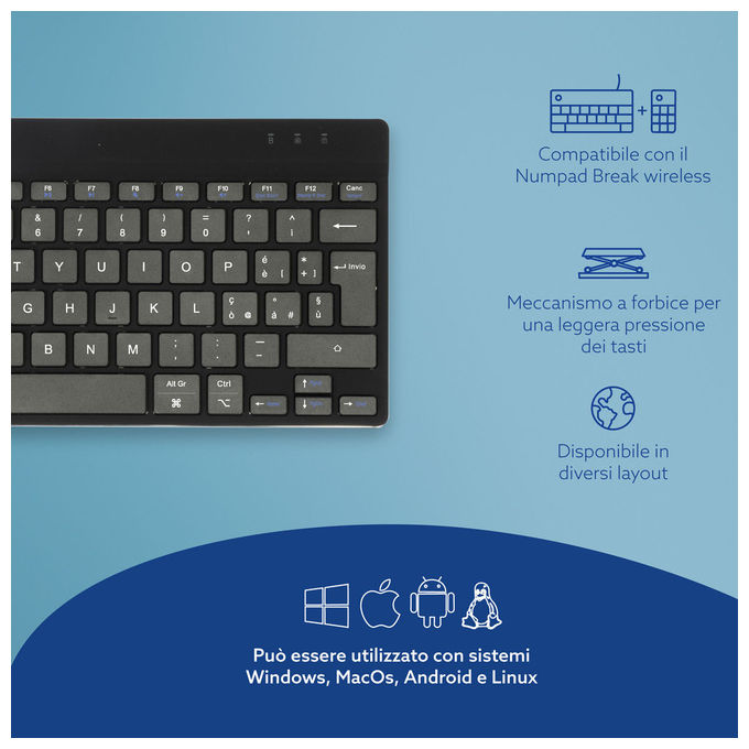 R-Go Tools, Tastiera Ergonomica Compact Break, QWERTY Italiano, USB Nera