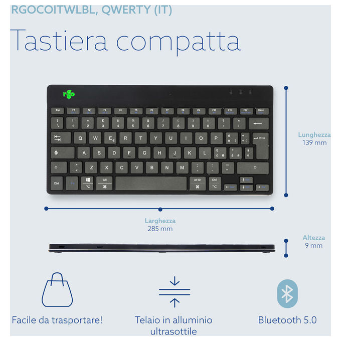 R-Go Tools, Tastiera Ergonomica Compact Break, QWERTY Italiano, USB Nera