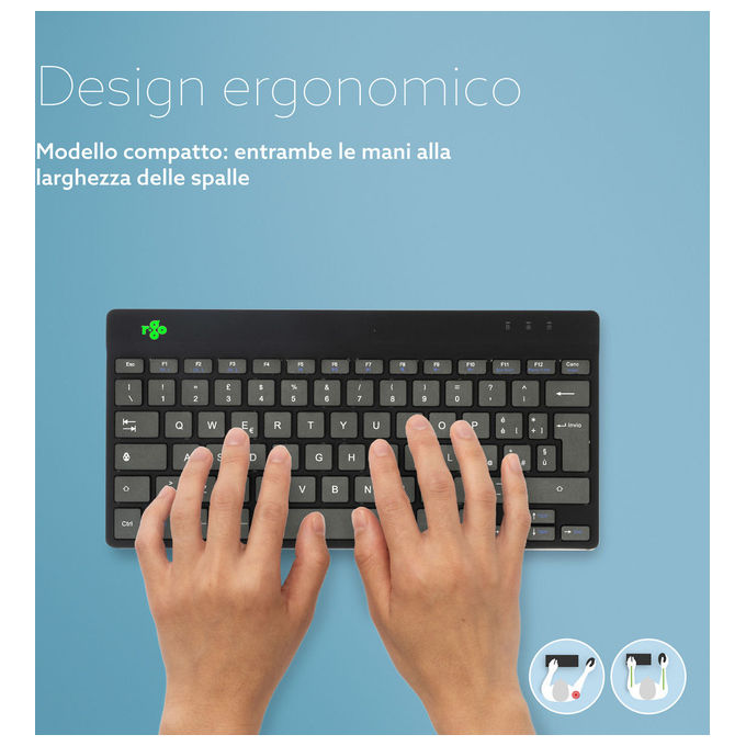 R-Go Tools, Tastiera Ergonomica Compact Break, QWERTY Italiano, USB Nera