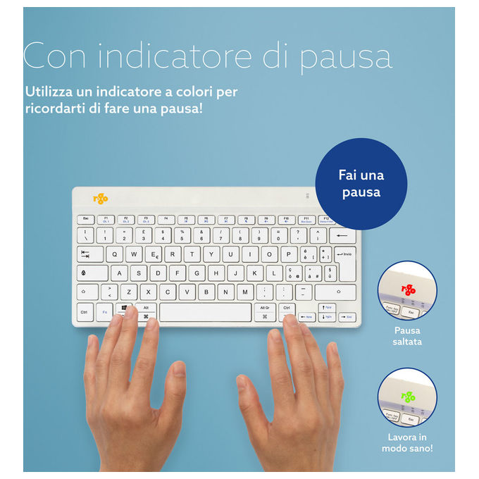 R-Go Tools, Tastiera Wireless, Compact Break, QWERTY Italiano, Bluetooth, Bianca