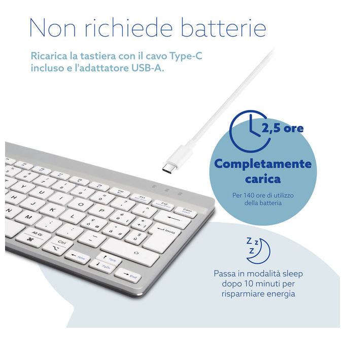 R-Go Tools, Tastiera Wireless, Compact Break, QWERTY Italiano, Bluetooth, Bianca