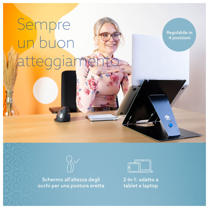 R-Go Tools RGORIDUOBL Supporto Tablet e Portatile Regolabile Nero