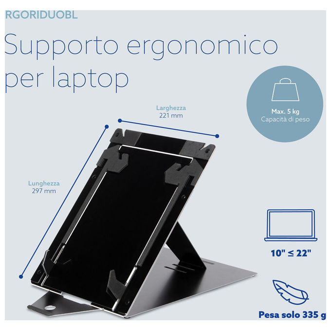 R-Go Tools RGORIDUOBL Supporto Tablet e Portatile Regolabile Nero