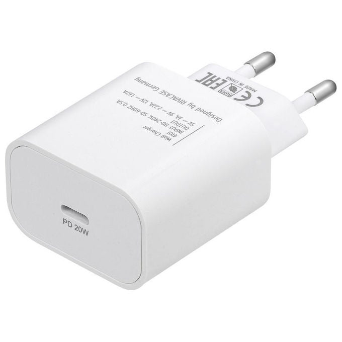 Rivacase PS4101 W00 Caricatore da muro USB-C 20W Power Delivery 3.0 QC 3.0 spina EU colore Bianco