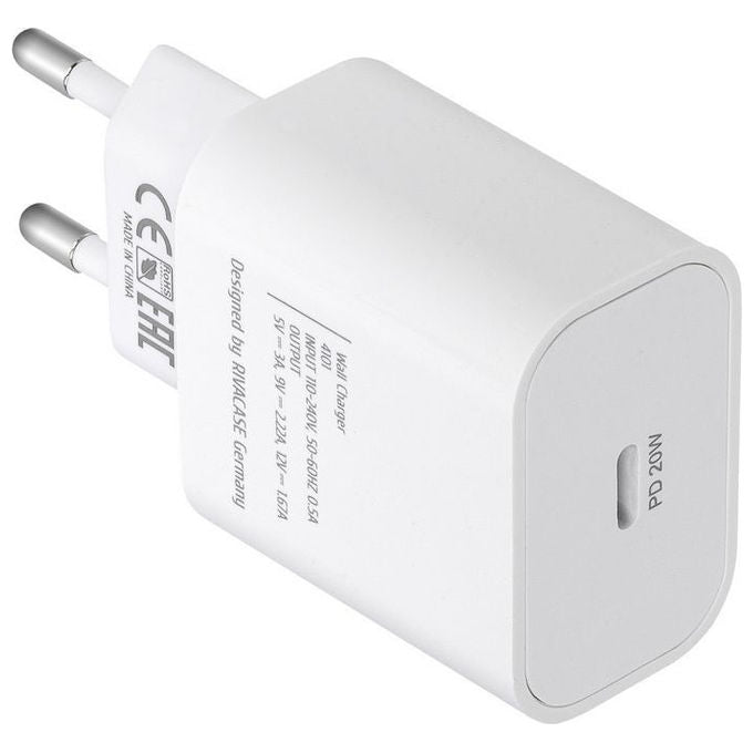 Rivacase PS4101 W00 Caricatore da muro USB-C 20W Power Delivery 3.0 QC 3.0 spina EU colore Bianco