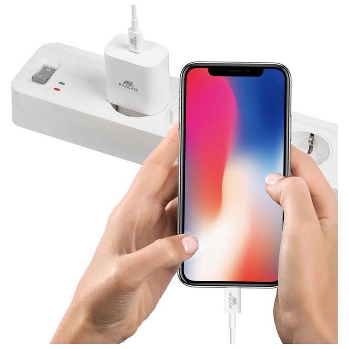 Rivacase PS4101 W00 Caricatore da muro USB-C 20W Power Delivery 3.0 QC 3.0 spina EU colore Bianco