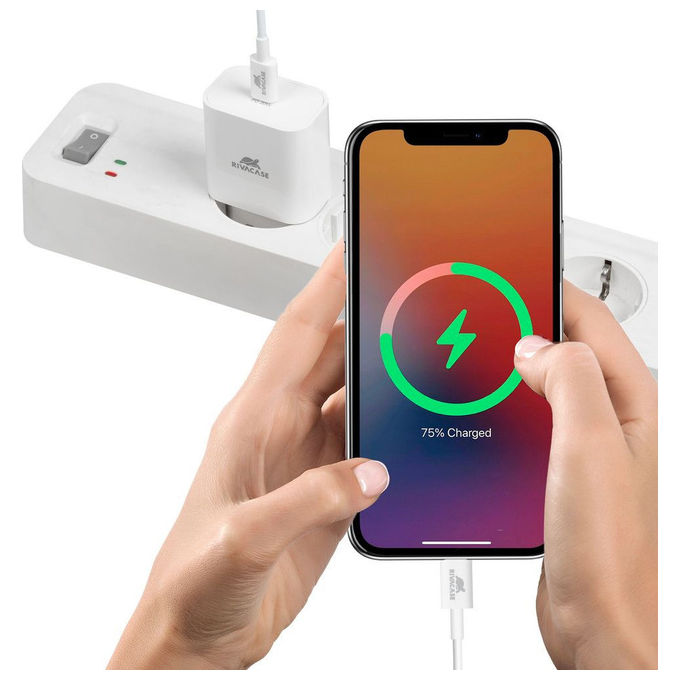 Rivacase PS4101 W00 Caricatore da muro USB-C 20W Power Delivery 3.0 QC 3.0 spina EU colore Bianco