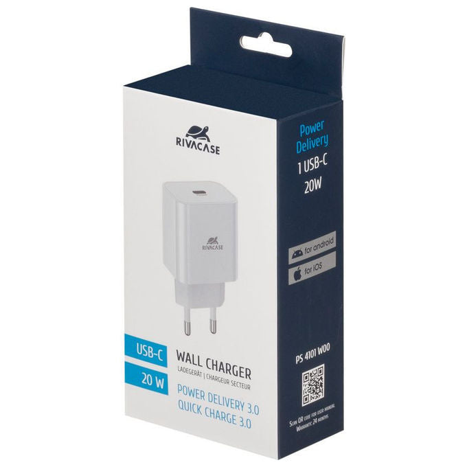 Rivacase PS4101 W00 Caricatore da muro USB-C 20W Power Delivery 3.0 QC 3.0 spina EU colore Bianco