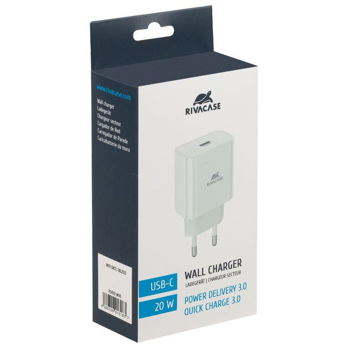 Rivacase PS4101 W00 Caricatore da muro USB-C 20W Power Delivery 3.0 QC 3.0 spina EU colore Bianco