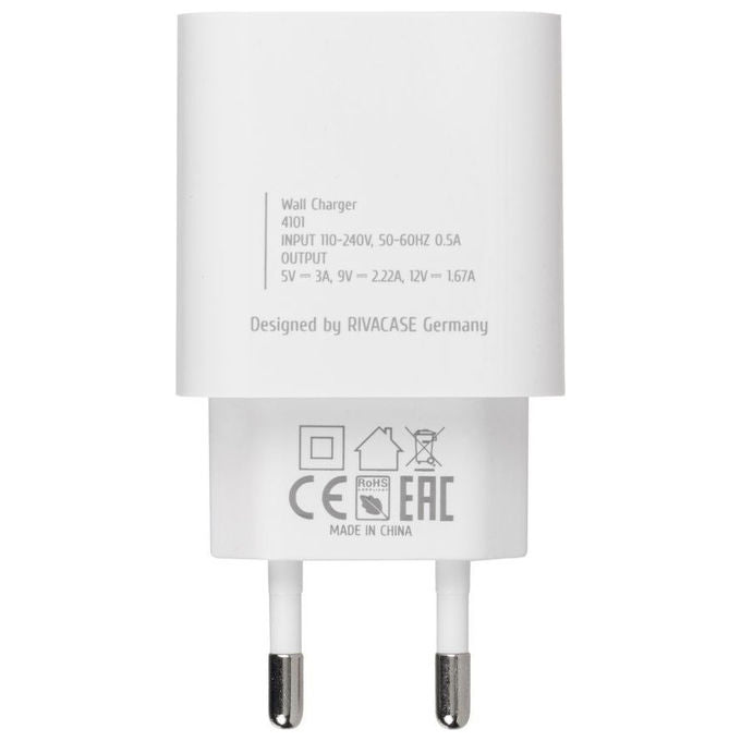 Rivacase PS4101 W00 Caricatore da muro USB-C 20W Power Delivery 3.0 QC 3.0 spina EU colore Bianco