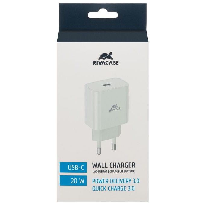 Rivacase PS4101 W00 Caricatore da muro USB-C 20W Power Delivery 3.0 QC 3.0 spina EU colore Bianco