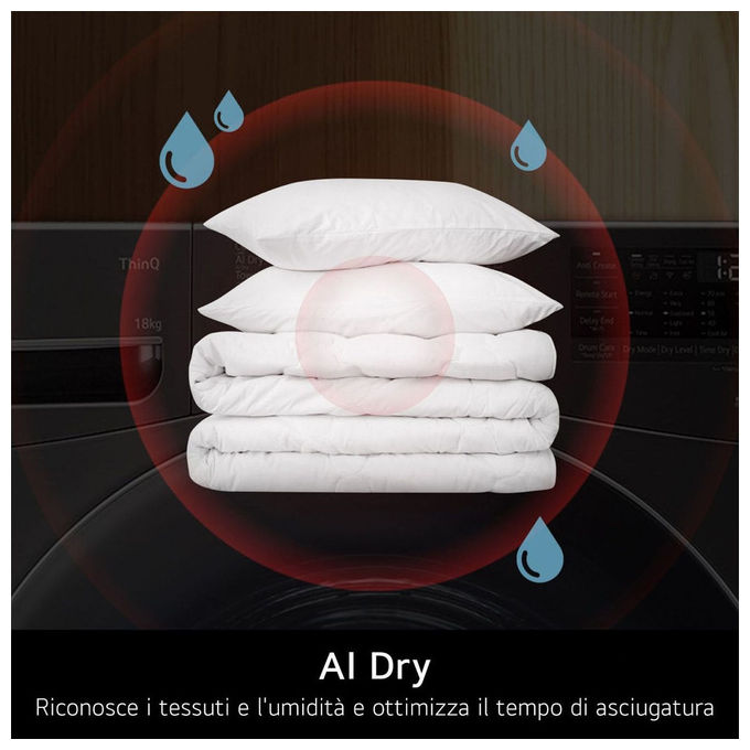LG RNX5009TWBB Serie X5 Asciugatrice Pompa di Calore 9 Kg Classe B AI Dry Turbo Dry Wi-Fi Allergy Care (85x60x66 cm) colore Bianco