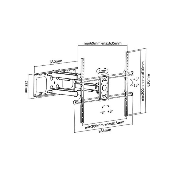 Nilox RO17991207 Staffa TV Multisnodo da Parete 50'' 90'' VESA 800x600 Portata 75 Kg Braccio Pantografo colore Nero