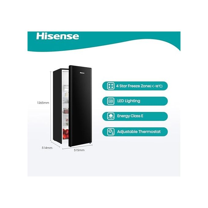 Hisense RR220D4BBE Frigorifero Monoporta 165 L 126 cm Classe E 37 dB Statico Libera Installazione colore Nero