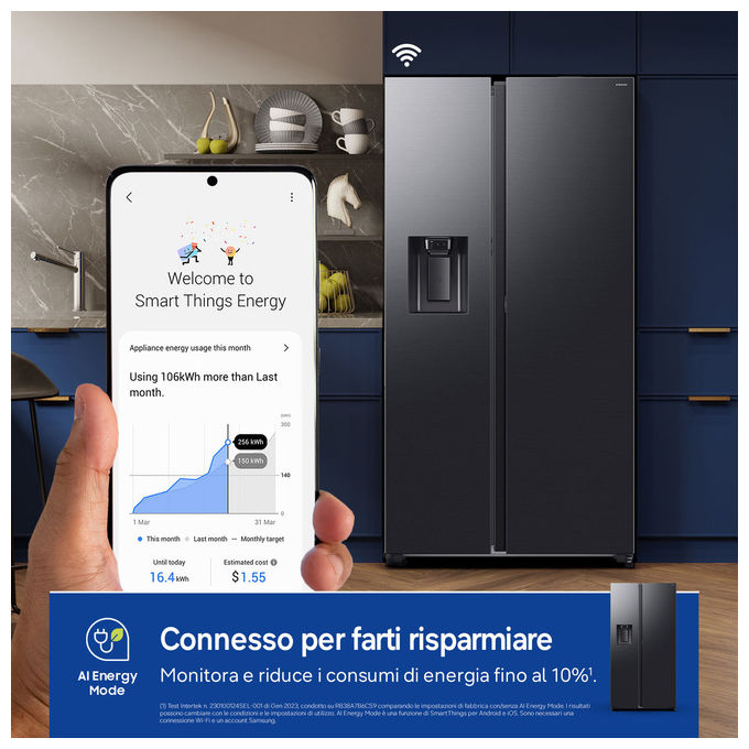 Samsung RS80F66KBFEF Frigorifero Side by Side 634 L 178 cm Classe B No Frost Twin Cooling Plus Wi-Fi Dispenser Acqua Ghiaccio colore Nero