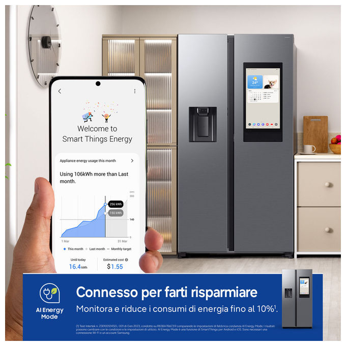 Samsung RS90F66BETEF Series 9 Frigorifero Americano Side by Side 614 L 178 cm Classe E 34 dB No Frost Wi-Fi Family Hub colore Acciaio Inox