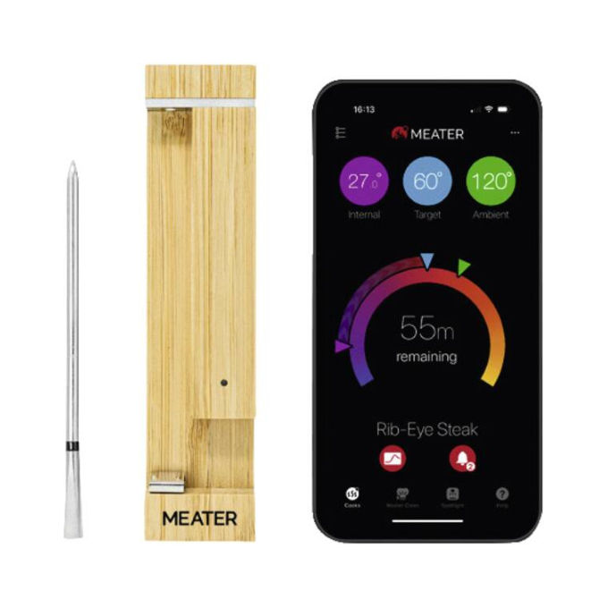 MEATER, Termometro per cibo digitale, Precisione 0.3°C, Wi-Fi, Nero e Acciaio inox