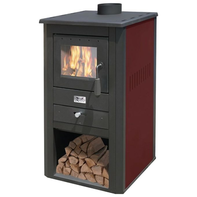MILLE Pallade Stufa a legna 10,7 kW con vano portalegna colore Bordeaux