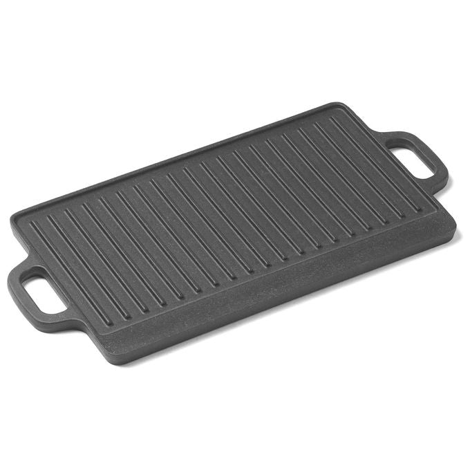 Ompagrill PIASTRA4323 Piastra di Cottura in Ghisa Smaltata Double Face Lato Liscio e Rigato 50,8x23 cm colore Nero