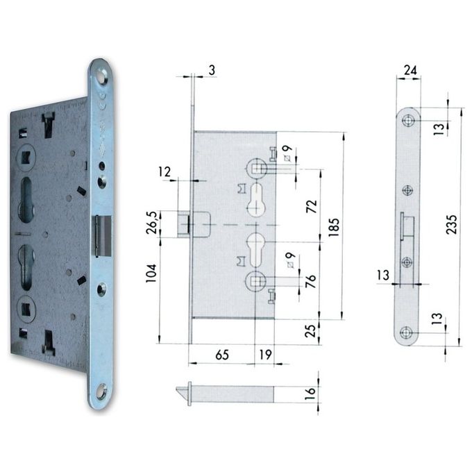 Cisa 43110-65-0 Mito Panic E Serratura da Infilare Antipanico Tagliafuoco 65mm Acciaio Zincato Senza Cilindro