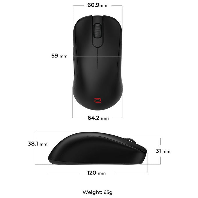 BenQ S2-DW Mouse Gaming Wireless 4K Simmetrico 65g Sensore 3950 Polling Rate 4K Ricevitore 4K Migliorato Plug and Play colore Nero