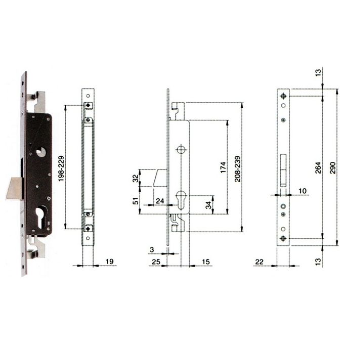 Iseo 783302252 Serratura Triplice a Infilare con Cilindro Profilo Europeo Entrata 25mm Frontale in Acciaio Inox colore Silver