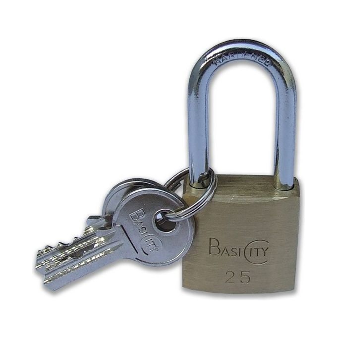 Iseo MM30 City Lucchetto Arco Lungo Ottone Satinato Acciaio Temperato Cromato 30x46 mm 3 Chiavi