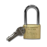 Viro 313 Lucchetto Rettangolare in Ottone Satinato Arco Lungo Antitaglio 50mm Arco 90mm Ø 8mm 2 Chiavi