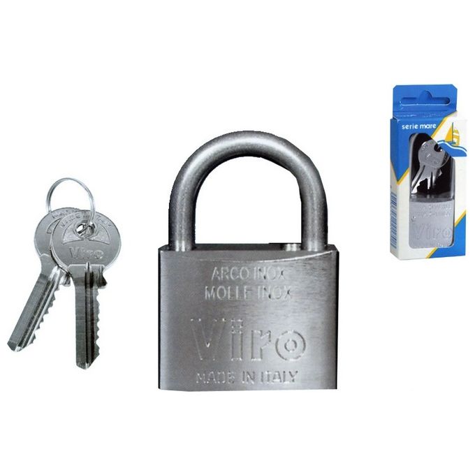 Viro 375 Mare Lucchetto di Sicurezza per Esterni Corpo in Ottone Nichelato Cromato Ansa in Acciaio Inox 40 mm colore Nero
