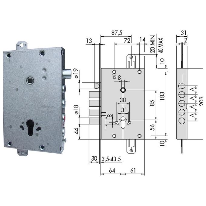 CISA 56515380 Serratura per Porte Blindate con Cilindro Europeo 3 Pene Dormienti Scrocco Reversibile Sistema Revolution Pro colore Grigio