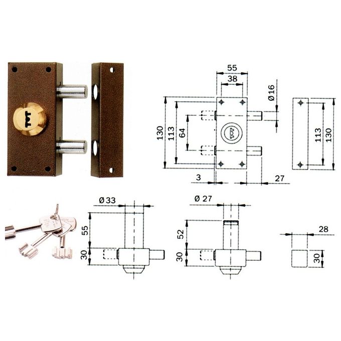 Iseo 910215 Deviatore Vis Laterale Pompa 60 mm con Chiavi e Ghiera in Ottone colore Ottone