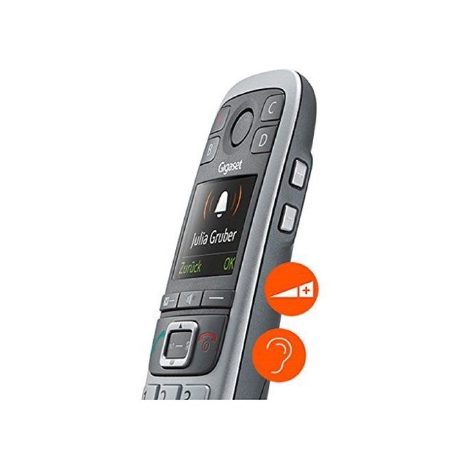 Gigaset S30852-H2728-B101 E560A Telefono cordless analogico DECT con segreteria vivavoce identificatore di chiamata e tasto SOS colore Platino