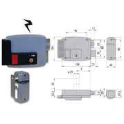 Cisa 11670-70-2 Elettroserratura da Applicare Cilindro Staccato Scrocco Autobloccante Pulsante Interno 12V colore Grigio Alluminio