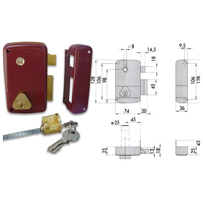 CISA 50210.45.1 Serratura Portoncino Doppio Cilindro Cilindro Staccato Scrocco e Catenaccio Quadro Maniglia 45 mm colore Legno