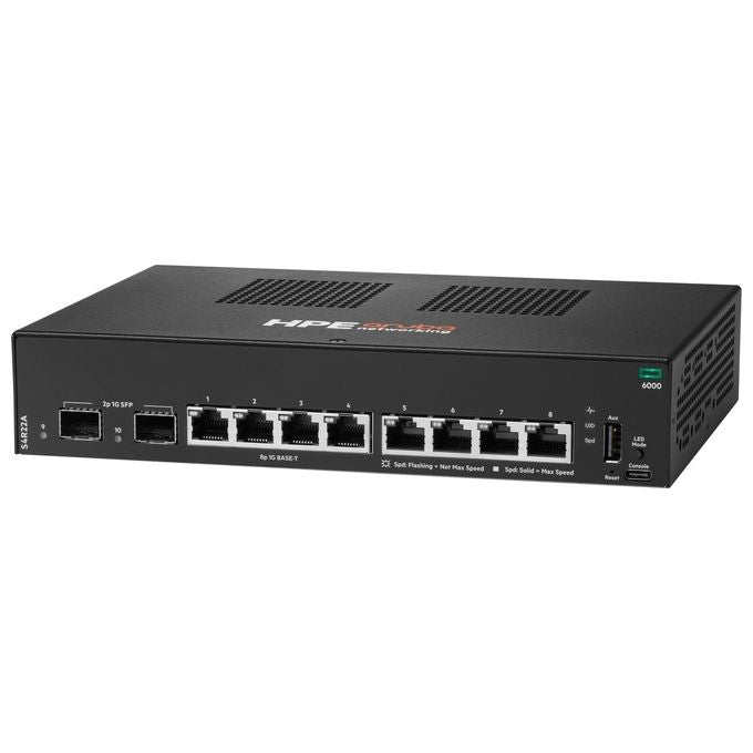 HPE S4R22A#ABB Aruba Networking CX 6000 Switch Gestito L2 8 Porte Gigabit Ethernet 2 Slot SFP 1G CPU Dual-core Arm Cortex-A9 4 GB DDR3 colore Nero