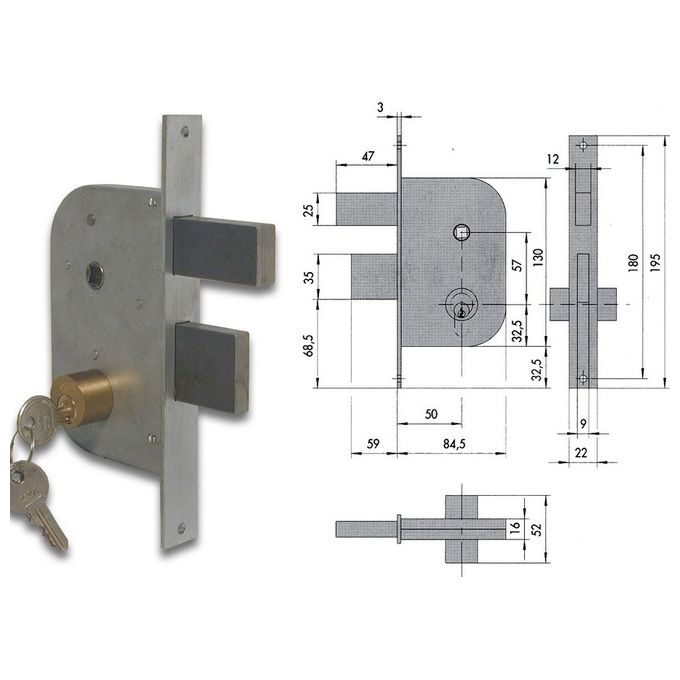 CISA 5663 42510 Serratura da infilare per cancello con cilindro fisso 50 mm ambidestro colore Zincato