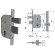 CISA 42512-50-0 Serratura Infilare per Cancelli con Scrocco Azionato da Chiave e Maniglia 2 Mandate Catenaccio Quadro Passante Materiale Ferro Zincato colore Zincato