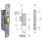 Cisa 44237-15 Serratura da infilare a rullo per montanti alluminio va e vieni frontale 16 mm entrata 15 mm zincato