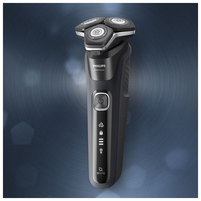Philips S5885-25 Serie 5000 Rasoio Elettrico Rotazione Bagnato e Secco 3 testine autonomia 60 min colore Blu