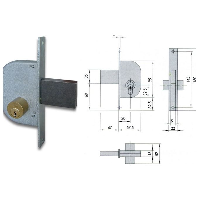 CISA 48276 42120 Serratura per Cancelli Doppio Cilindro Fisso 1 Mandata Foro 30 mm colore Acciaio Zincato