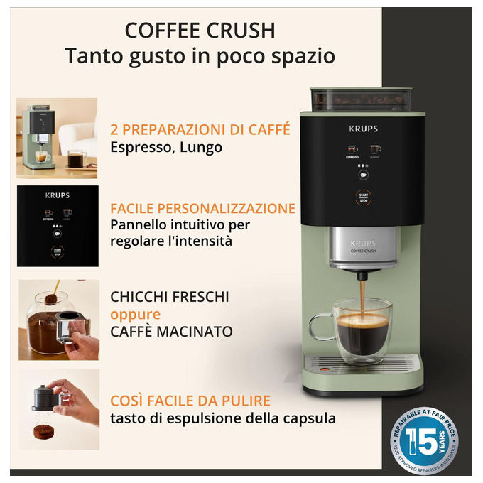 Krups SA401LE0 Coffee Crush Macchina da Caffe' Automatica 1,8 L 15 bar 1370 W colore Verde