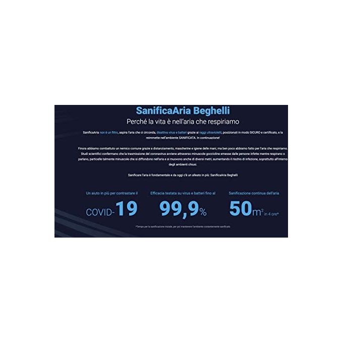 Beghelli Sanifica Aria 30 Sanificatore a Raggi UV-C per Ambienti 30 m³-h 25W Tecnologia Brevettata UV-OXY