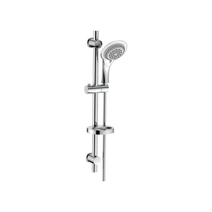 IDRO BRIC SAPSAL0155CR Menelao Set saliscendi in metallo cromato con doccia 5 getti anticalcare supporti regolabili e portasapone colore Cromo