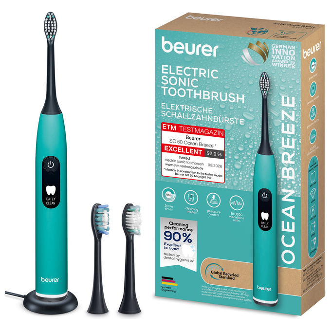 Beurer SC 50, Spazzolino Elettrico Sonico, Ocean Breeze, Green Planet