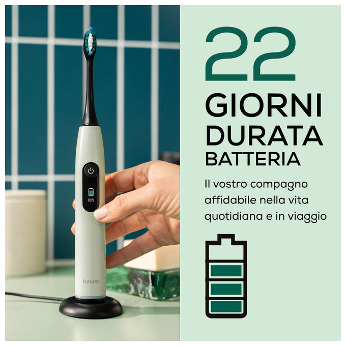 Beurer SC 50, Spazzolino Elettrico Sonico, Nero e Verde, 80000 Oscillazioni al Minuto